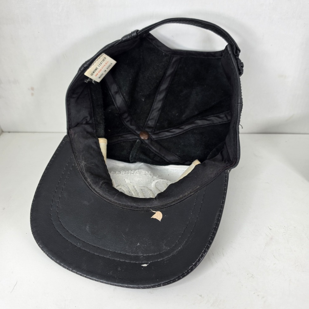 Vintage 90s Los Angeles Raiders Hat Genuine Leather Snapback Cap NFL LA Black - Picture 7 of 8